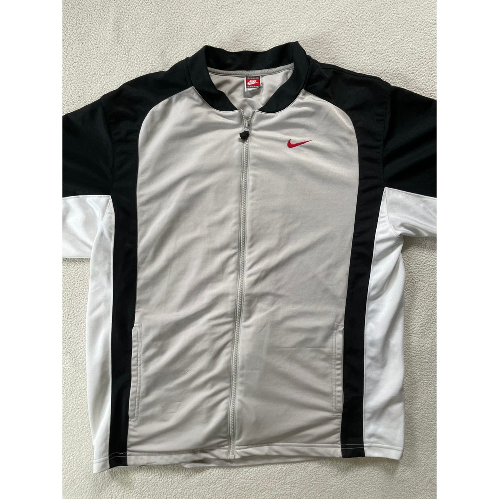 90s Nike Mens Large Warm Up Jacket Gray Black White Basketball Short Sleeve Zip